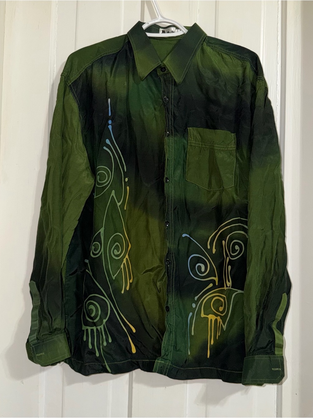 Men's size XL Green Graphic Button-Up Shirt art bohemian